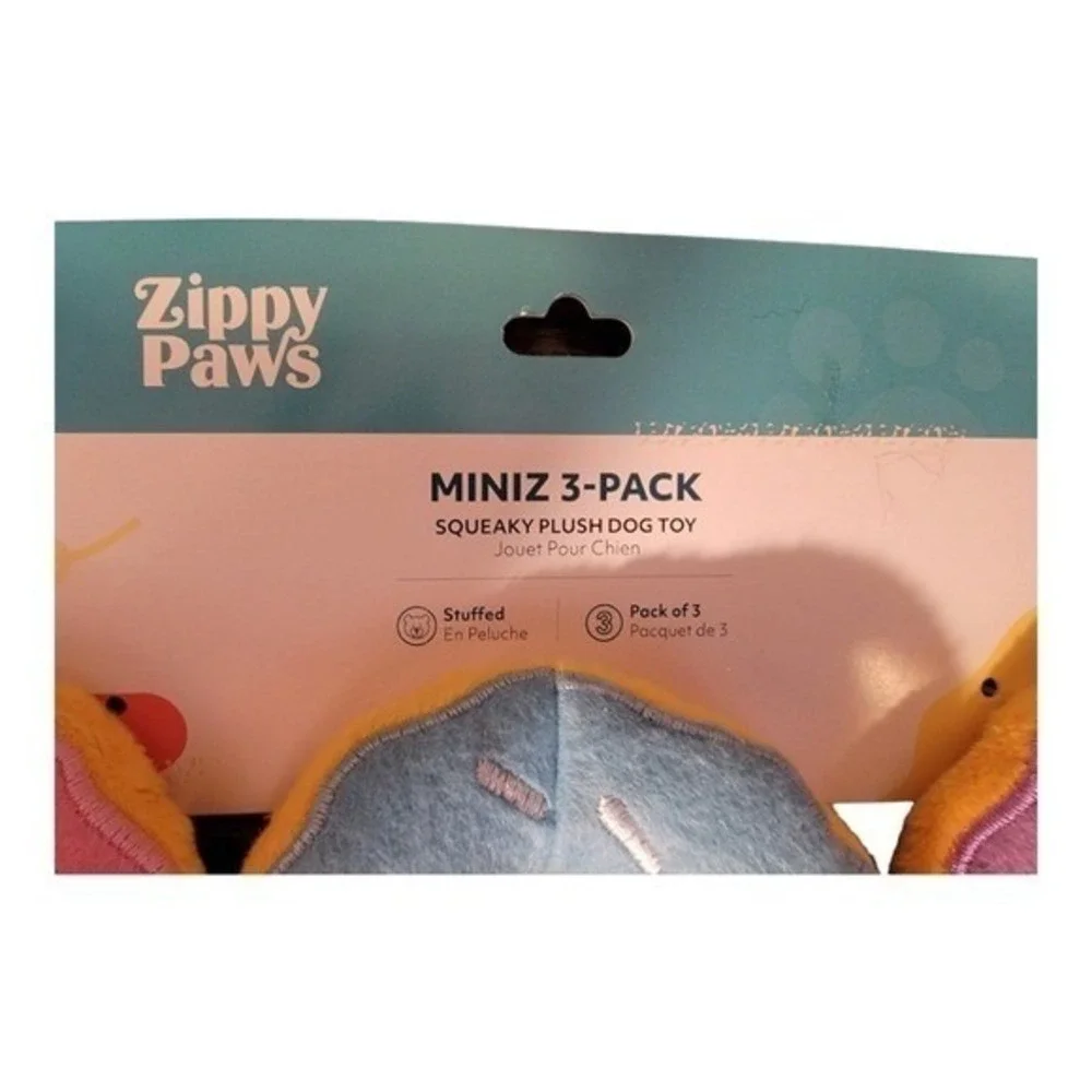 Zippy Paws Miniz 3 Pack‎ Squeaky Plush Dog Toy Pastel Donutz ZP737